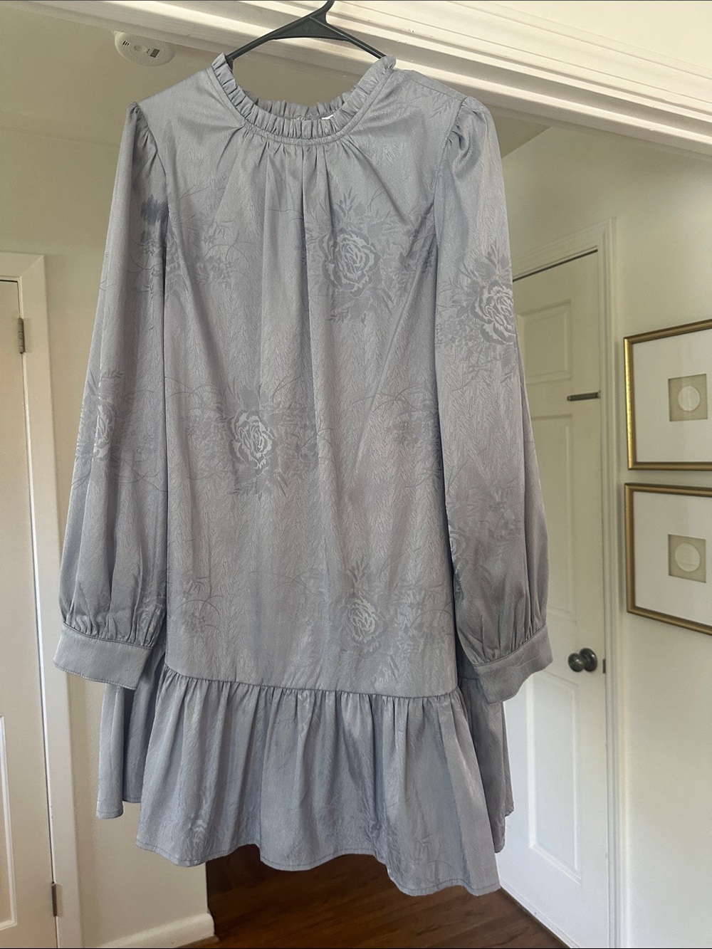 Karlie Light Gray Floral Jacquard Long Sleeve Dress